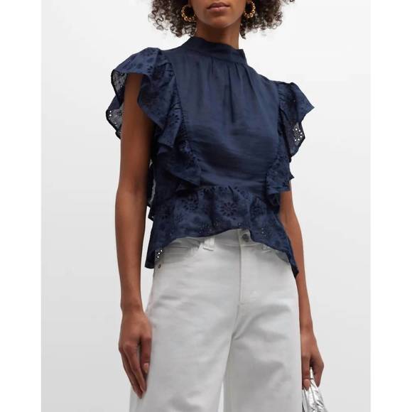 FRAME Tops - NEW FRAME eyelet peplum top in navy